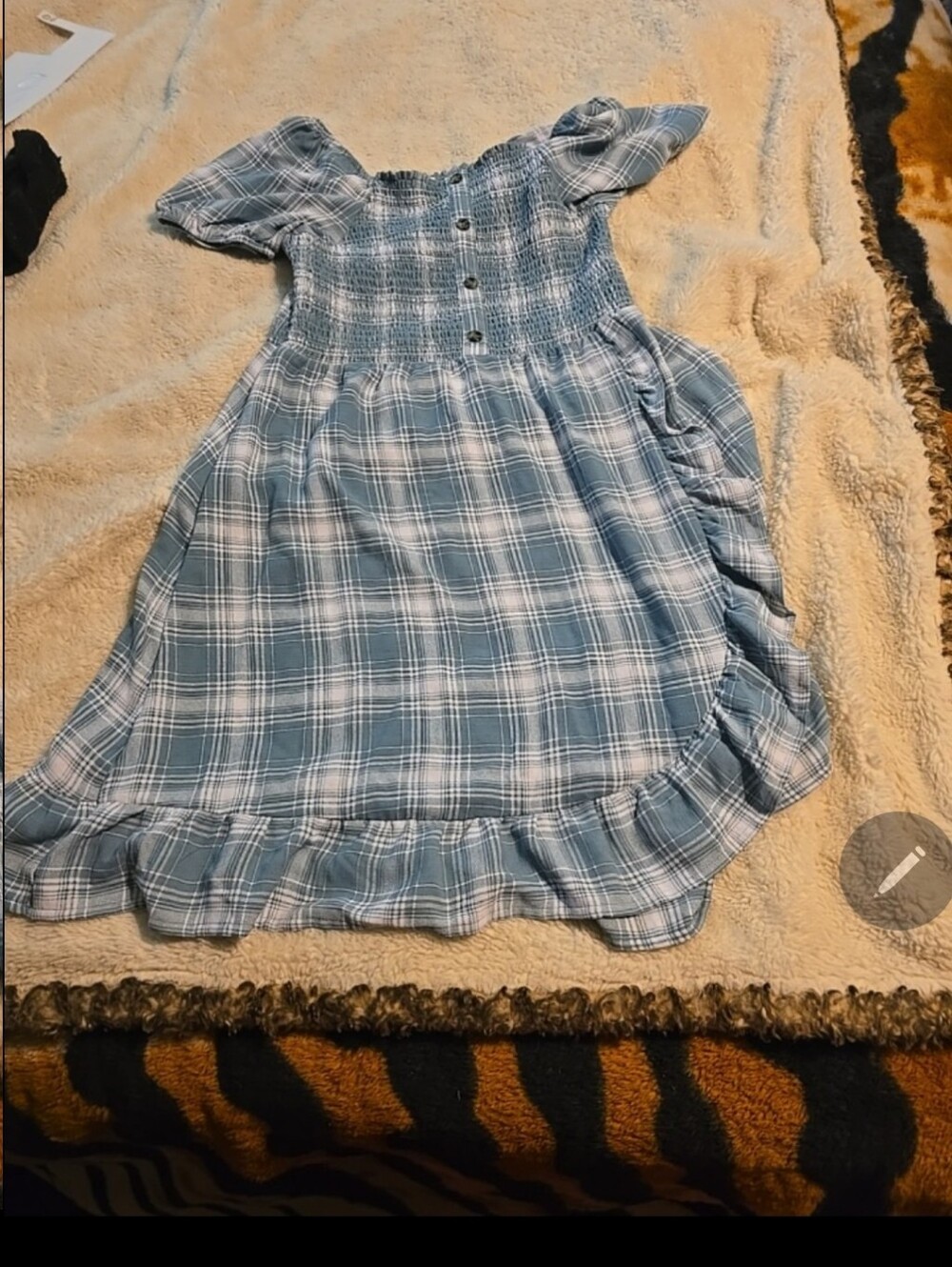 070226 NWT Wonder Nation Blue Checker Puff Sleeve Dress Girls XXL 16 box 22z
